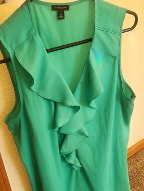 Ann Taylor Teal Ruffle V-Neck Sleeveless Camisole